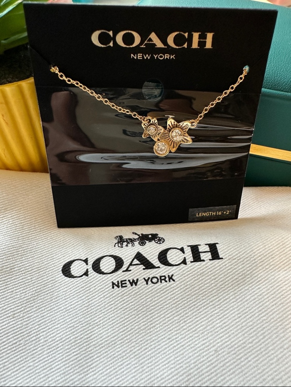 Coach Gold Floral Crystal Trio Pendant Necklace